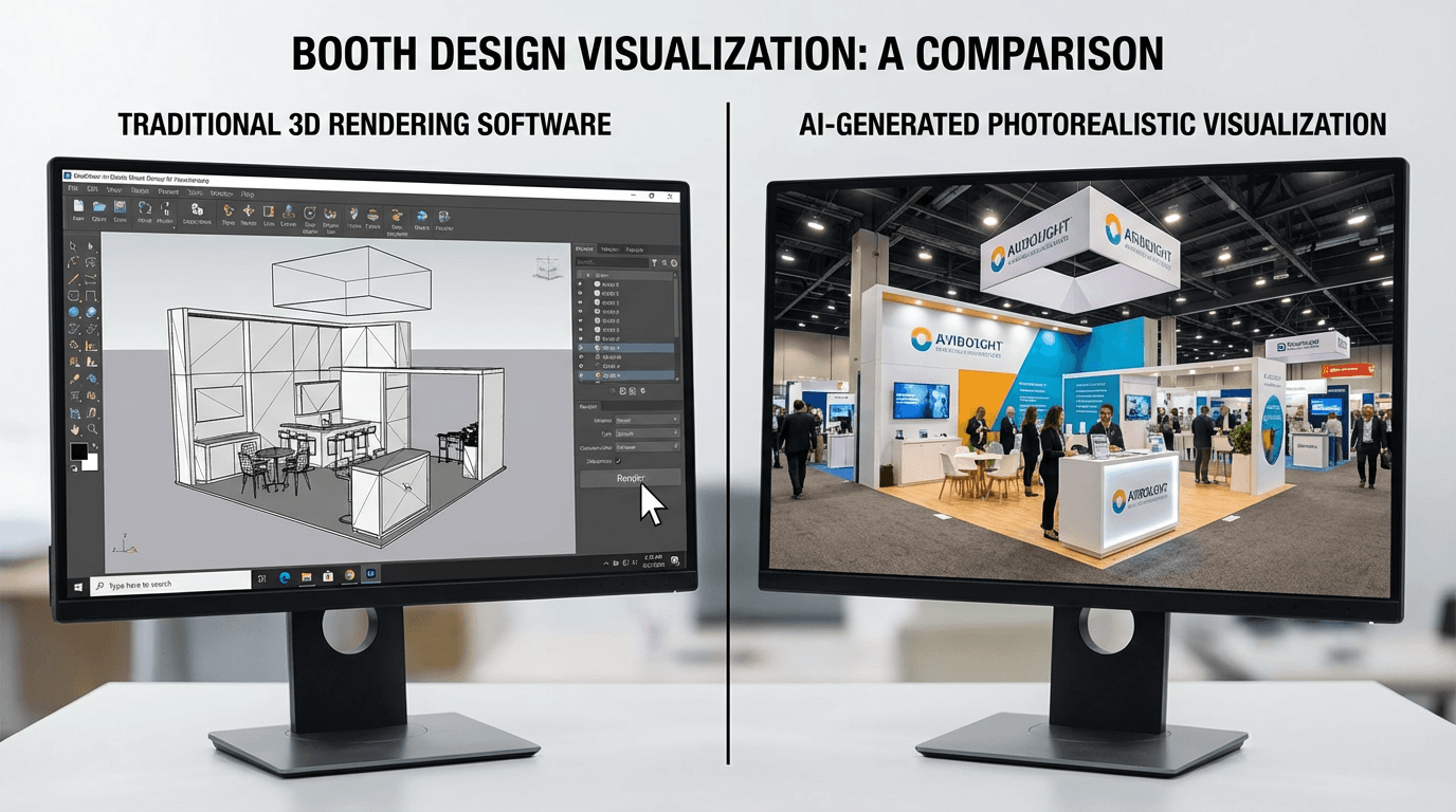 Rendu de stand par IA vs methode traditionnelle : comparatif complet