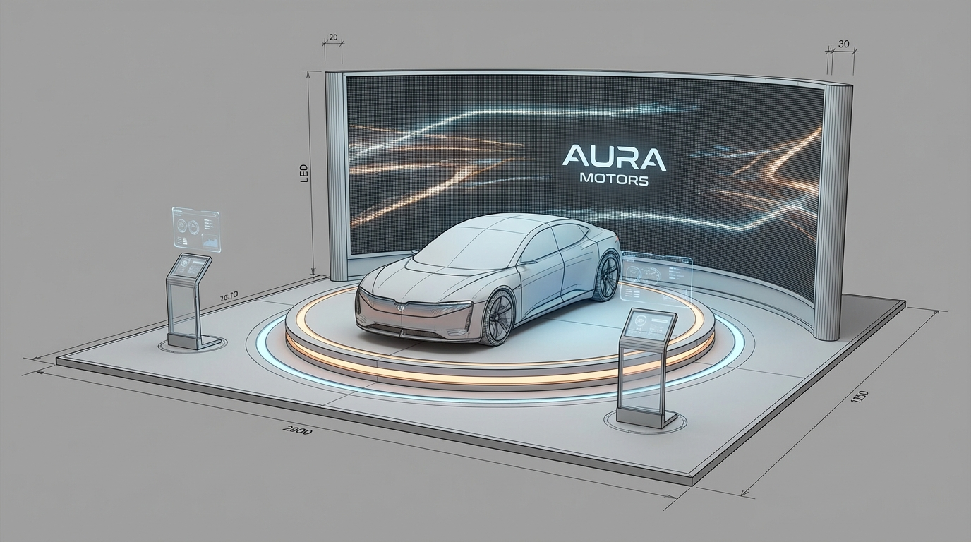 Corporate booth design before AI background replacement